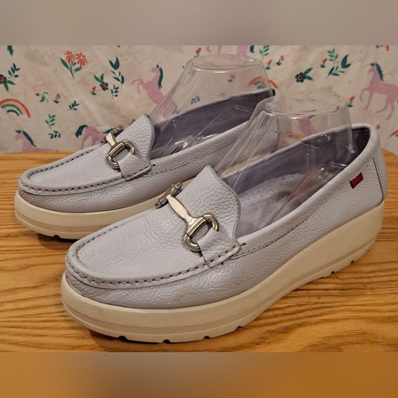 Marc Joseph Grey Purple Leather Orthotic Comfy Moccasin Wedge Loafer Shoe SZ 8 - Picture 1 of 9